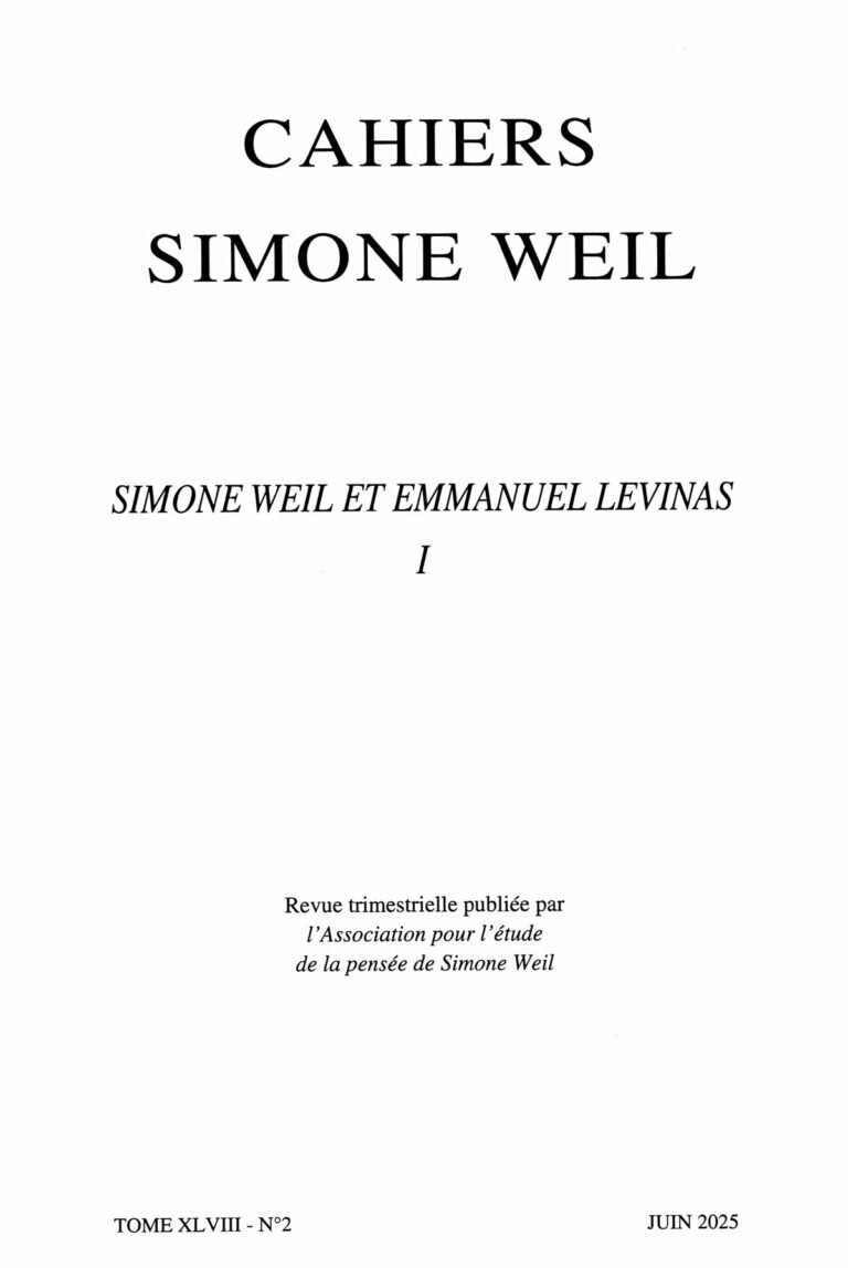 Couverture des Cahiers Simone Weil, tome XLVIII, n° 2, juin 2025