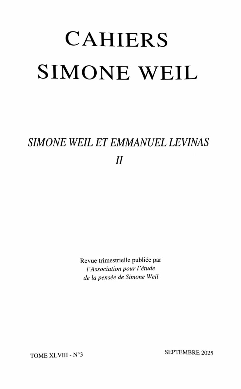 Couverture des Cahiers Simone Weil, tome XLVIII, n° 3, septembre 2025