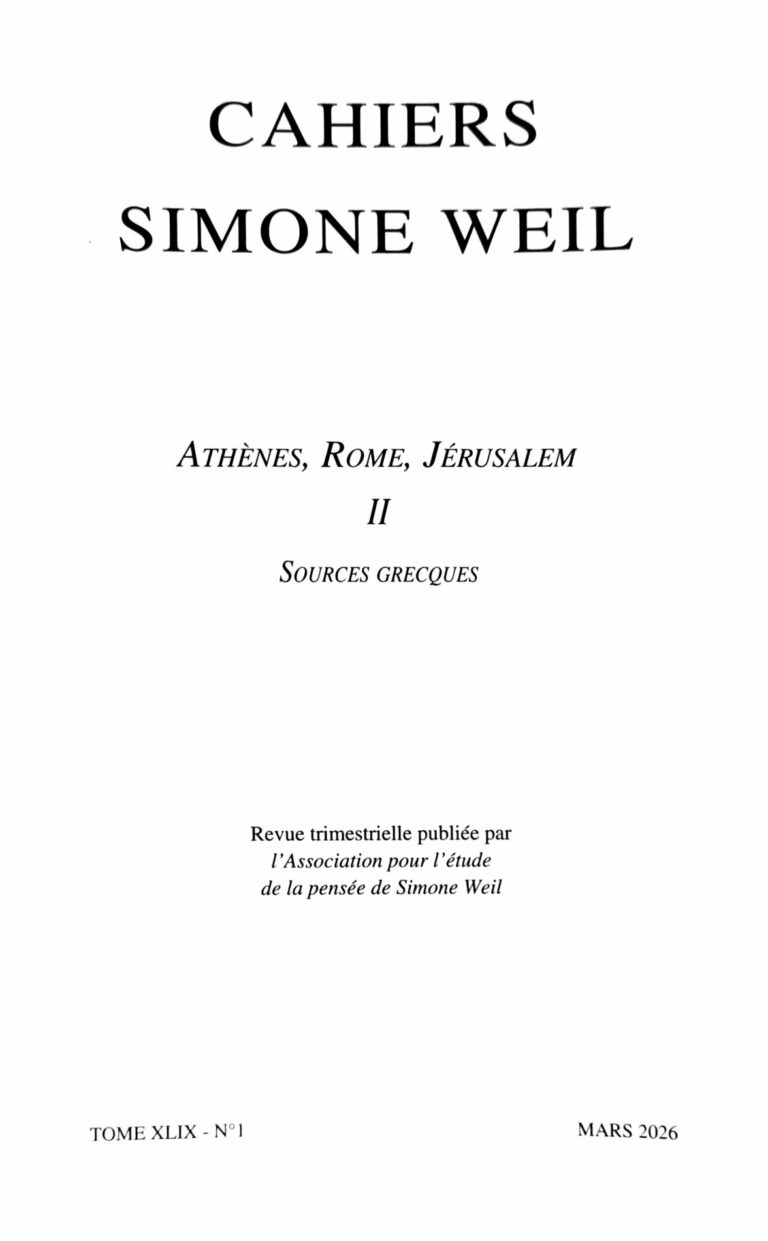 Couverture des Cahiers Simone Weil, tome XLIX, n° 1, mars 2026