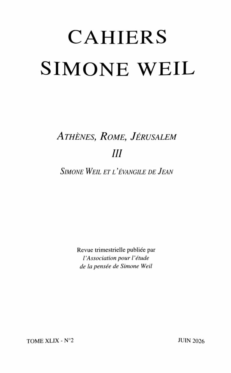 Couverture des Cahiers Simone Weil, tome XLIX, n° 2, juin 2026