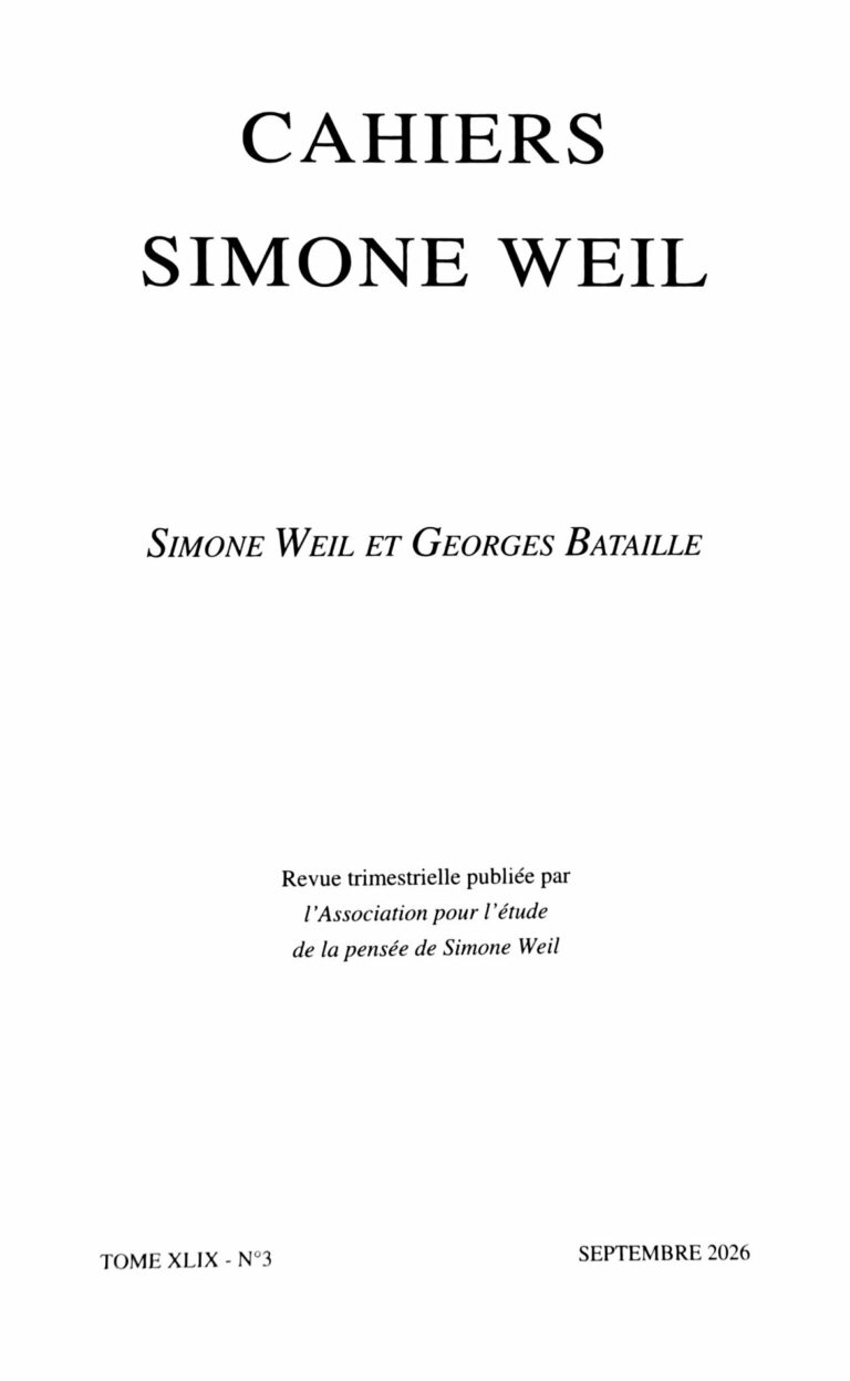 Couverture des Cahiers Simone Weil, tome XLIX, n° 3, septembre 2026